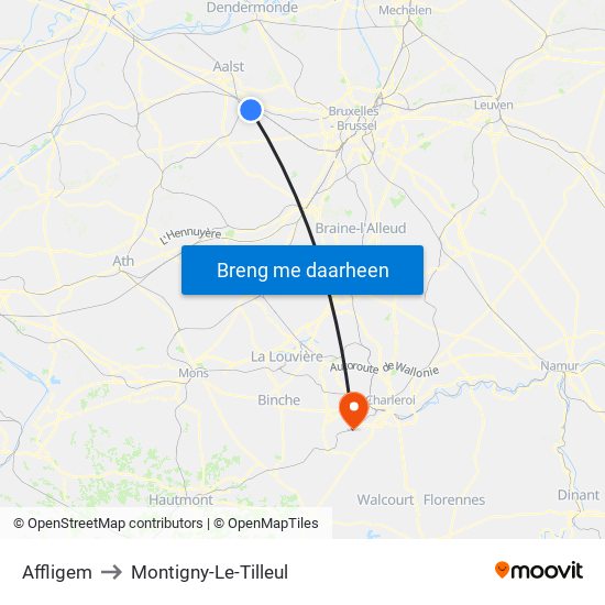 Affligem to Montigny-Le-Tilleul map