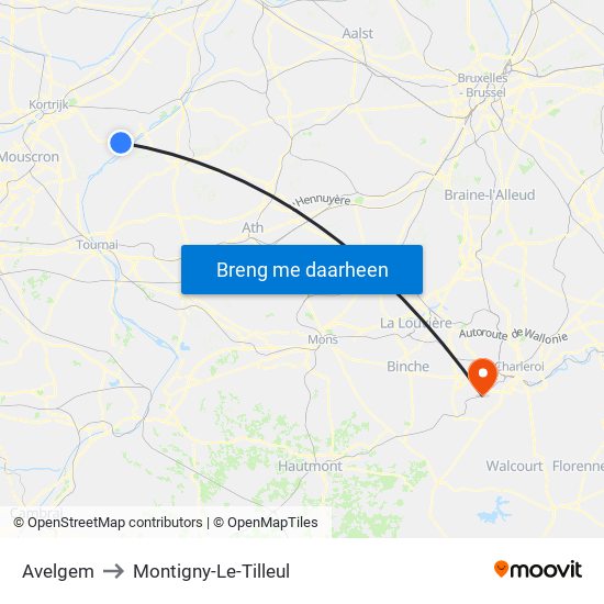 Avelgem to Montigny-Le-Tilleul map