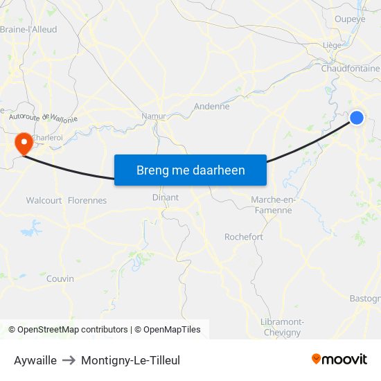 Aywaille to Montigny-Le-Tilleul map