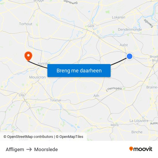 Affligem to Moorslede map