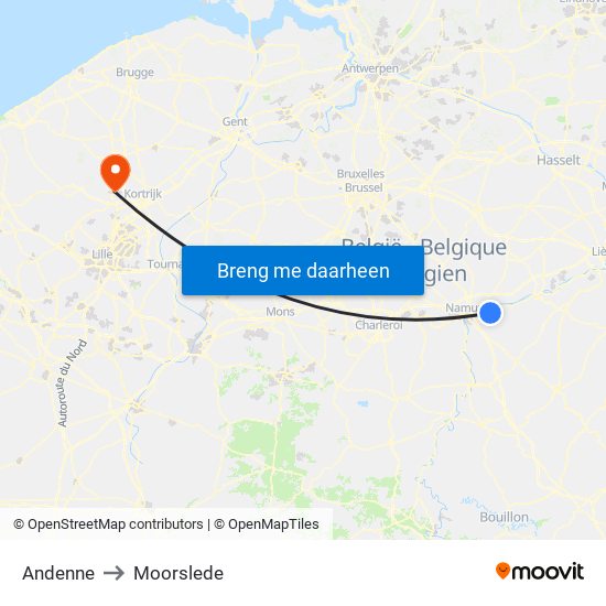Andenne to Moorslede map