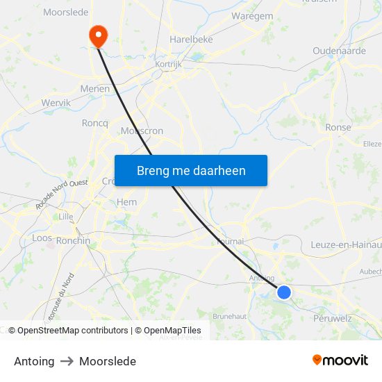 Antoing to Moorslede map