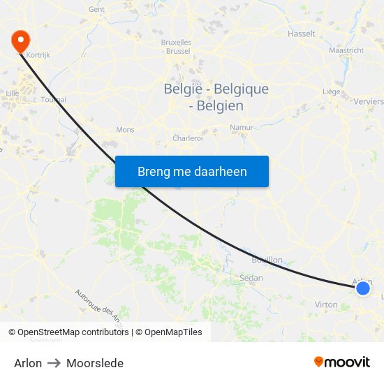 Arlon to Moorslede map