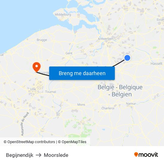 Begijnendijk to Moorslede map