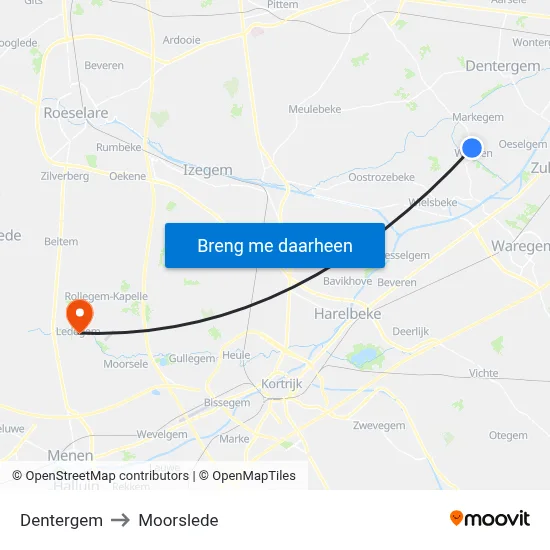 Dentergem to Moorslede map
