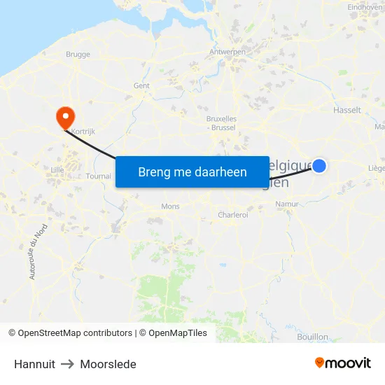 Hannuit to Moorslede map
