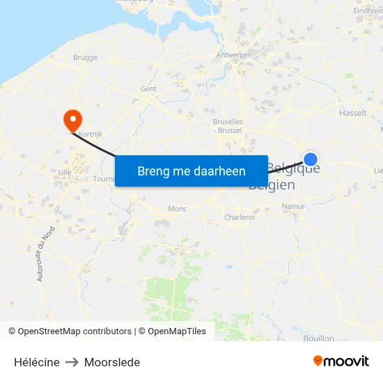 Hélécine to Moorslede map