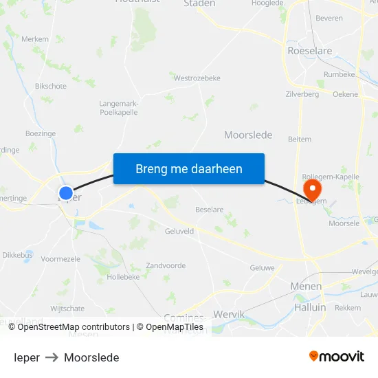 Ieper to Moorslede map