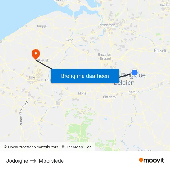 Jodoigne to Moorslede map