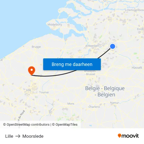 Lille to Moorslede map