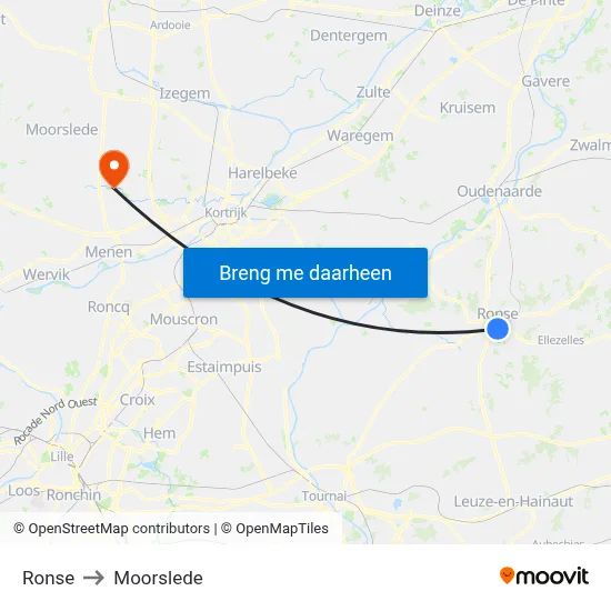 Ronse to Moorslede map