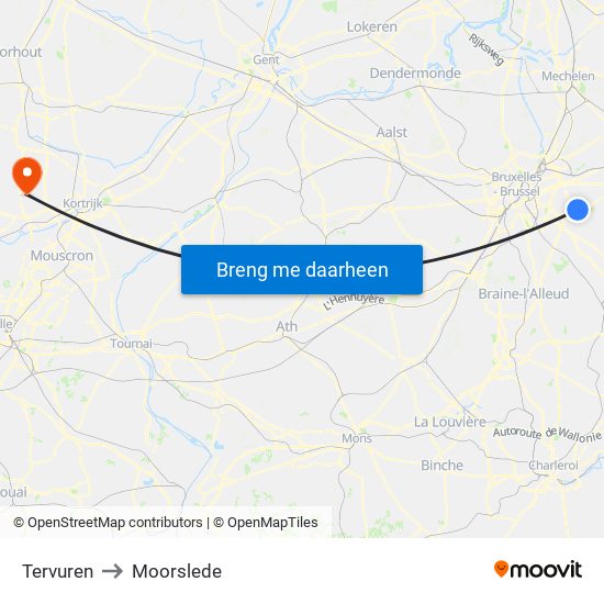 Tervuren to Moorslede map