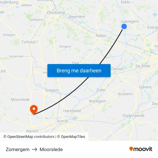 Zomergem to Moorslede map