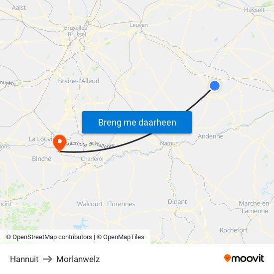 Hannuit to Morlanwelz map