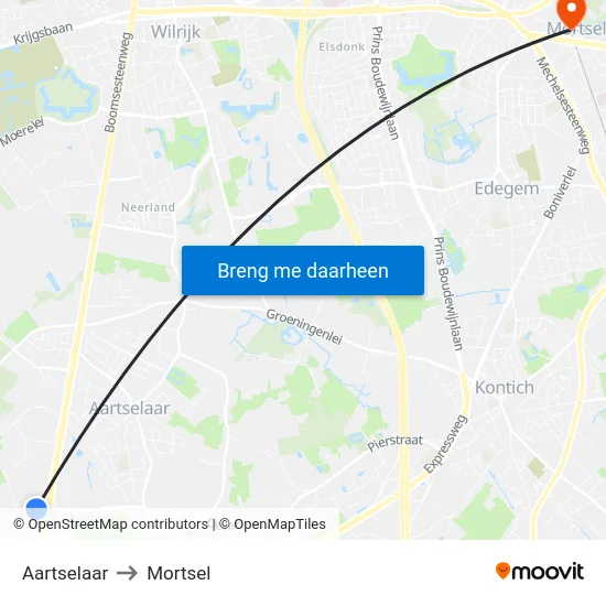 Aartselaar to Mortsel map