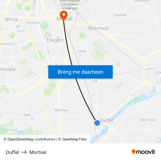 Duffel to Mortsel map