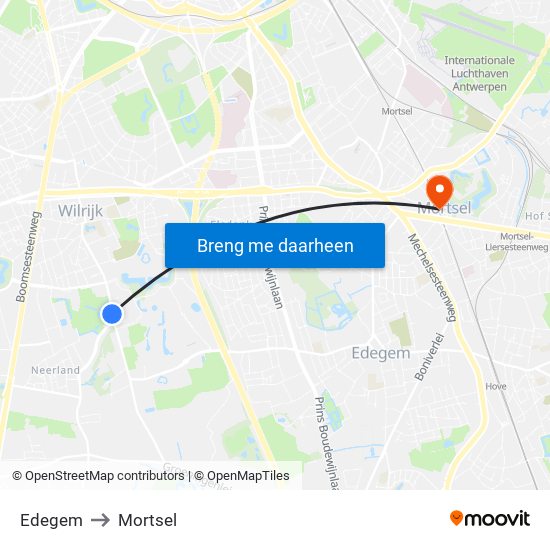 Edegem to Mortsel map