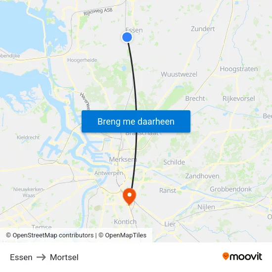 Essen to Mortsel map
