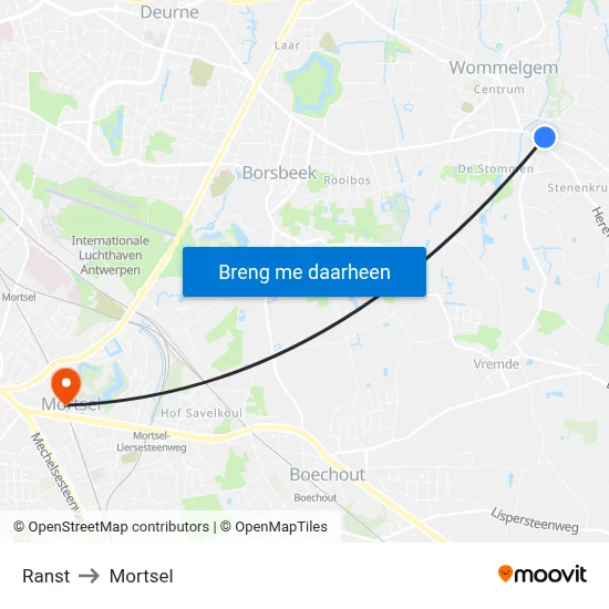 Ranst to Mortsel map