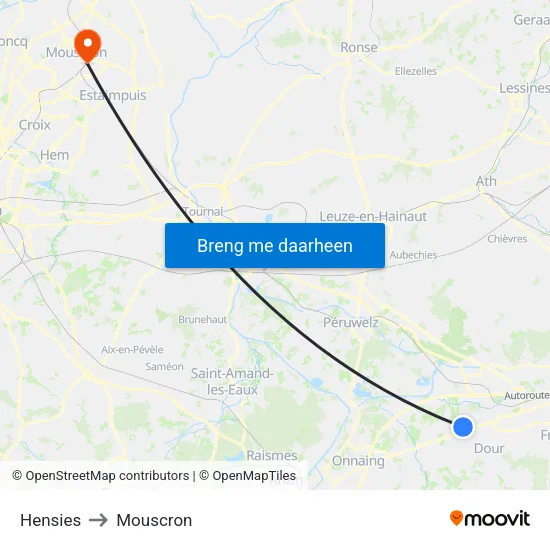 Hensies to Mouscron map