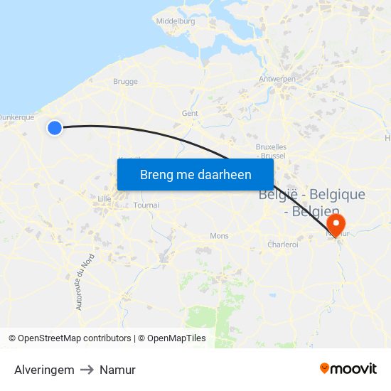 Alveringem to Namur map