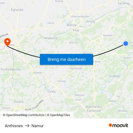 Anthisnes to Namur map