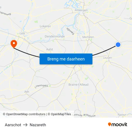 Aarschot to Nazareth map
