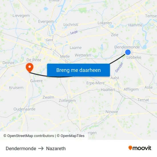 Dendermonde to Nazareth map