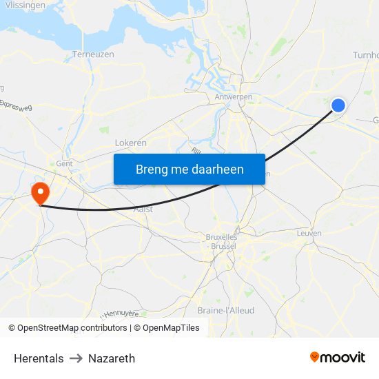 Herentals to Nazareth map