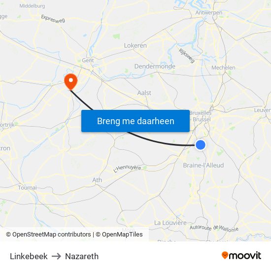 Linkebeek to Nazareth map