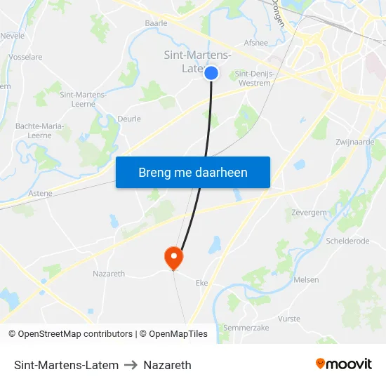 Sint-Martens-Latem to Nazareth map