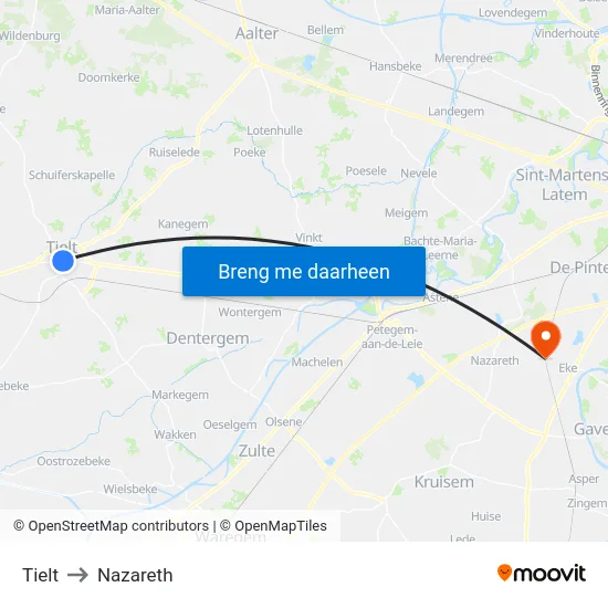 Tielt to Nazareth map