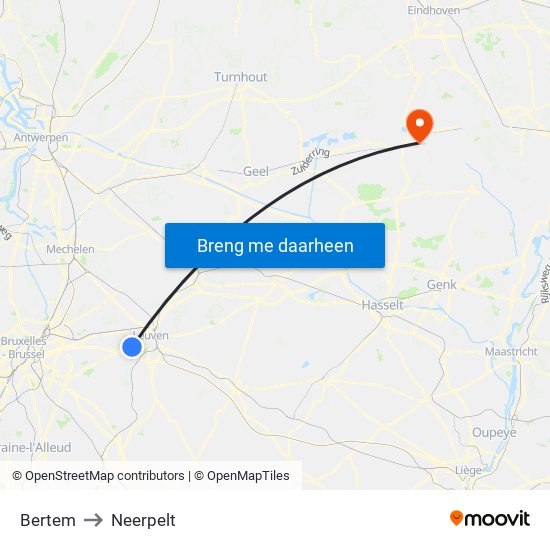 Bertem to Neerpelt map