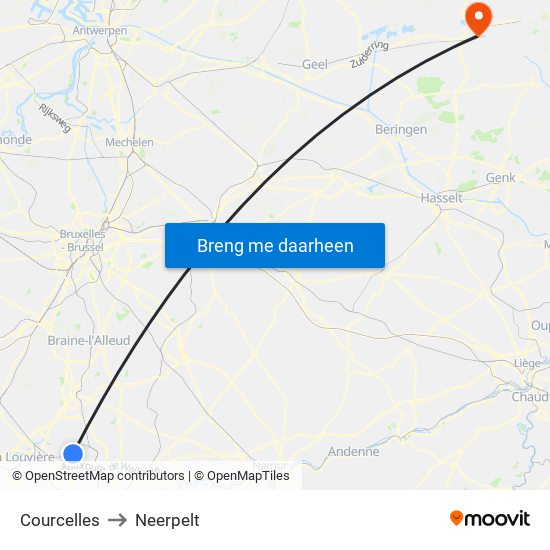 Courcelles to Neerpelt map