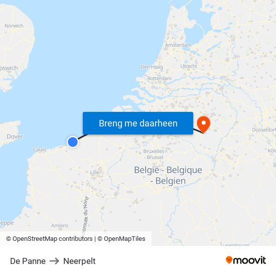 De Panne to Neerpelt map