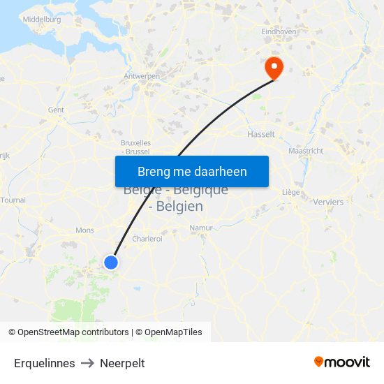 Erquelinnes to Neerpelt map