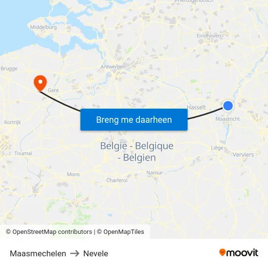 Maasmechelen to Nevele map