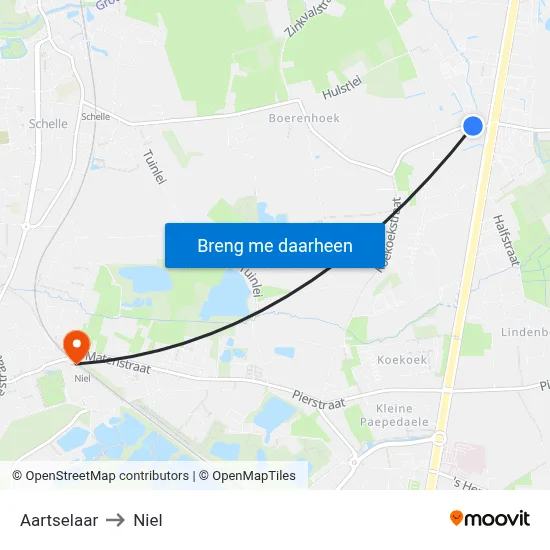 Aartselaar to Niel map