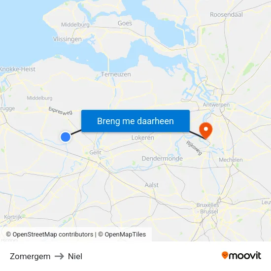 Zomergem to Niel map