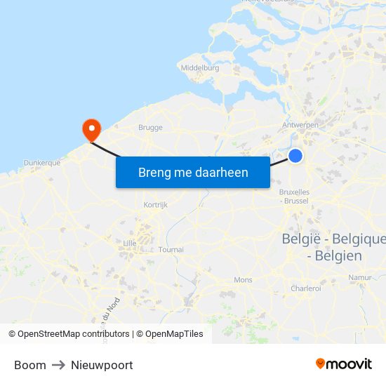 Boom to Nieuwpoort map