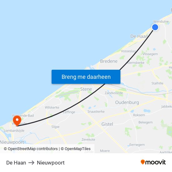 De Haan to Nieuwpoort map