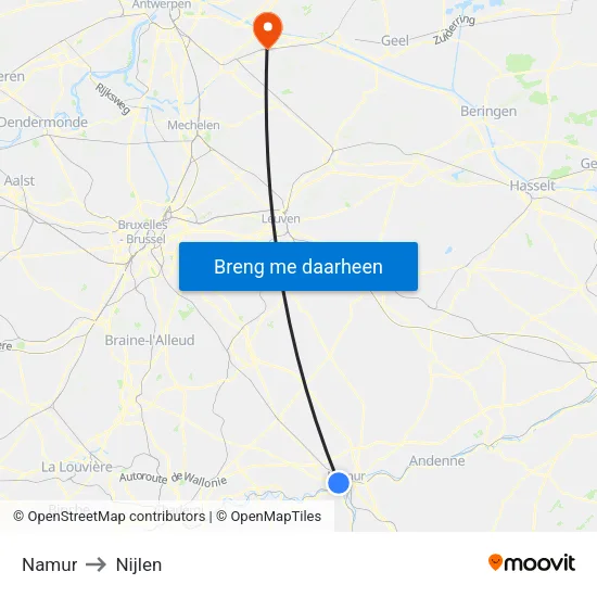 Namur to Nijlen map