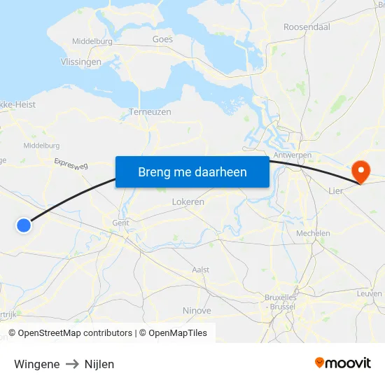 Wingene to Nijlen map