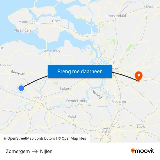 Zomergem to Nijlen map
