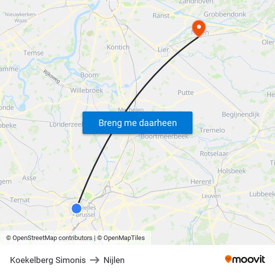 Koekelberg Simonis to Nijlen map
