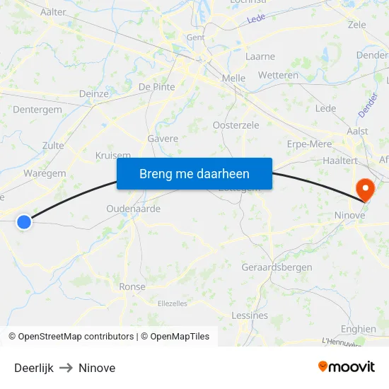 Deerlijk to Ninove map