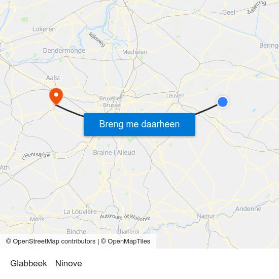 Glabbeek to Ninove map