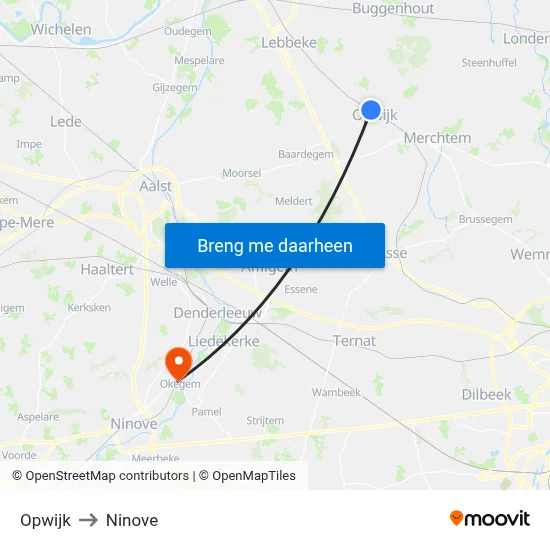 Opwijk to Ninove map
