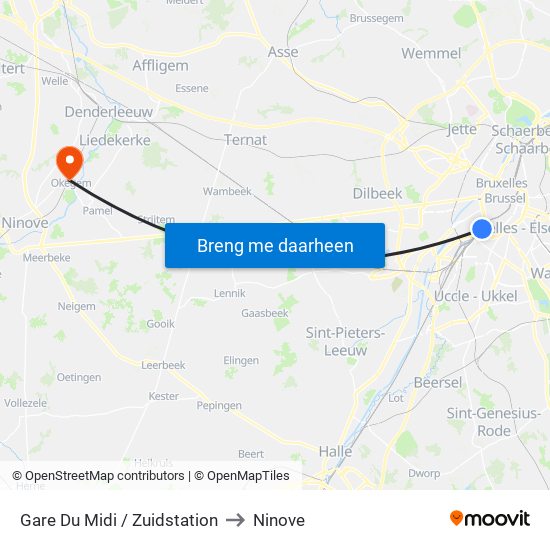 Gare Du Midi / Zuidstation to Ninove map