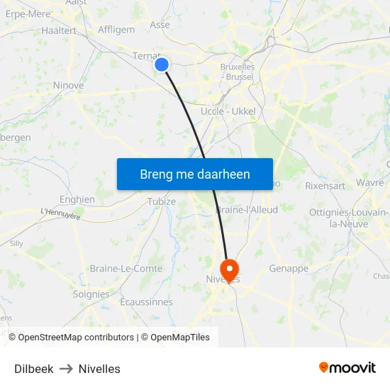 Dilbeek to Nivelles map